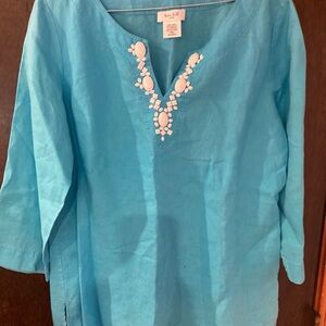 Kate Hill Blue Embellished 3/4 Sleeve Tunic